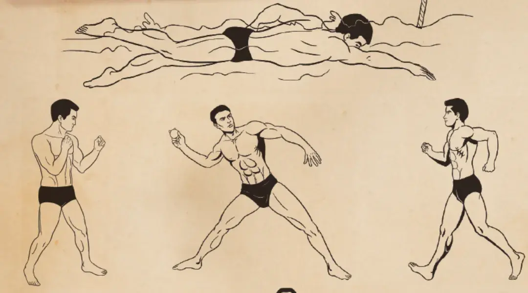 lanzando y corriendo y nadando naturalmente